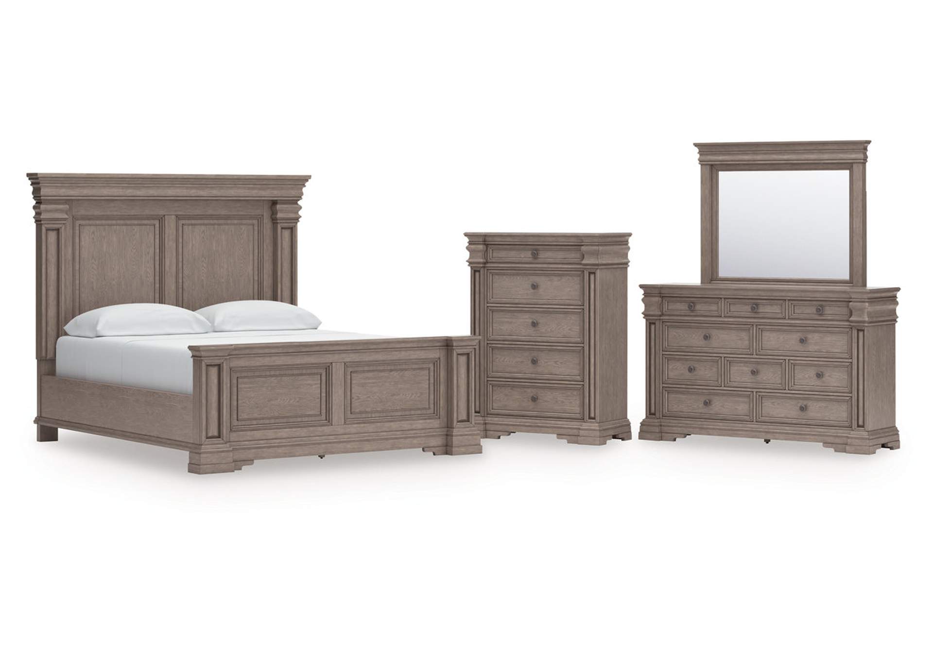 Blairhurst California King Panel Bed with Mirrored Dresser and Chest image 1