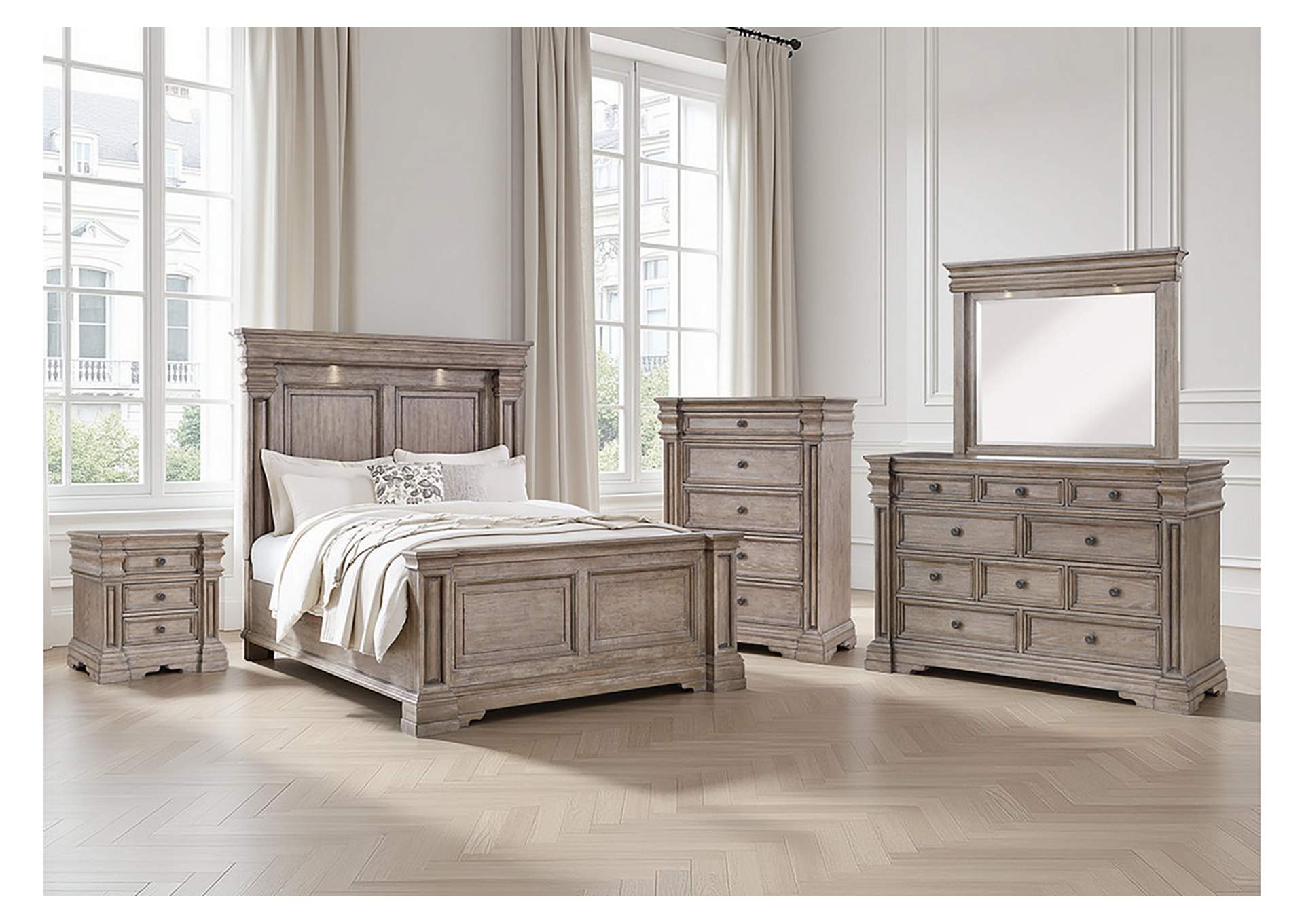 Blairhurst Queen Panel Bed with Mirrored Dresser, Chest and Nightstand image 2