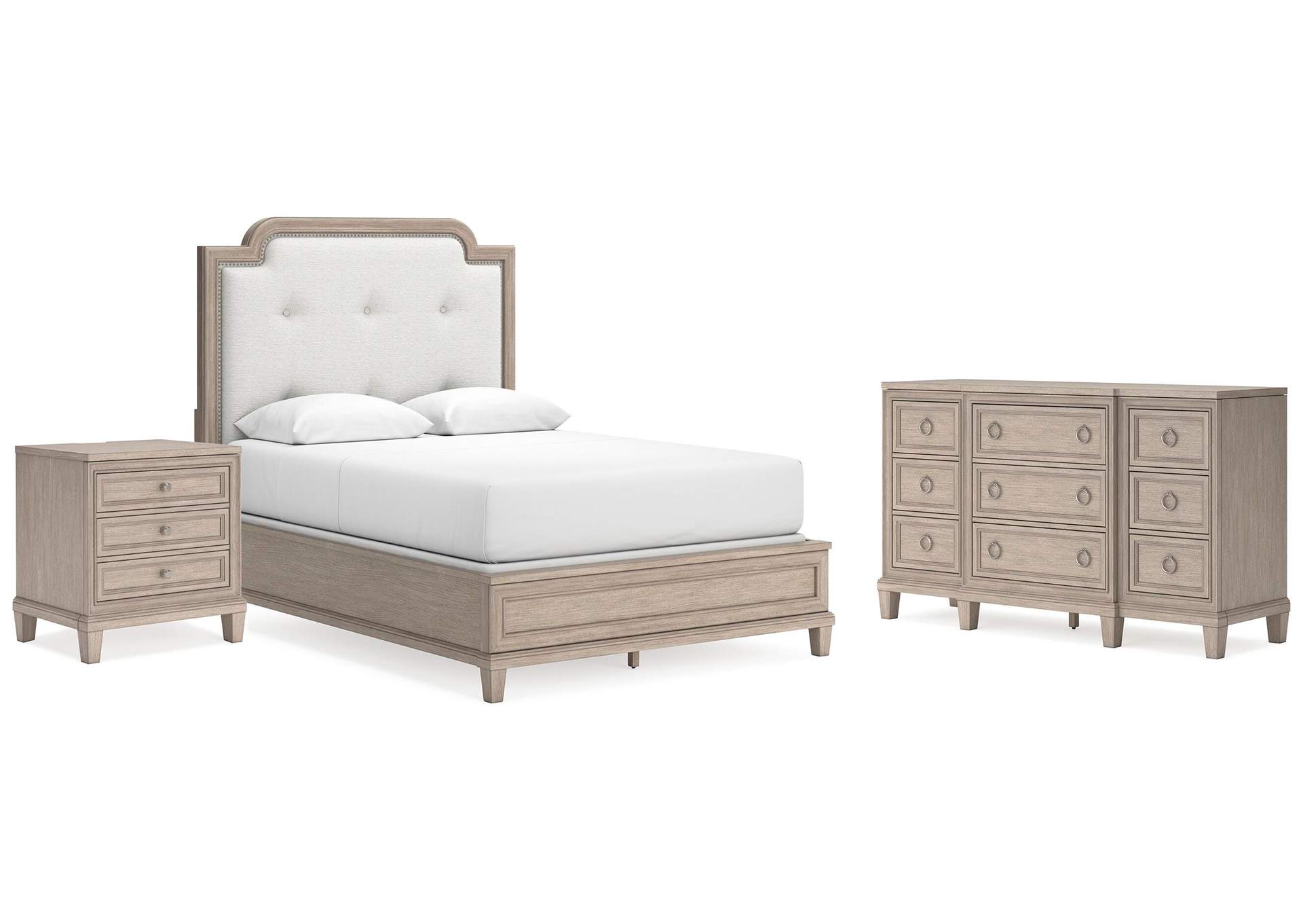 Jorlaina Queen Upholstered Panel Bed with Dresser and Nightstand image 1
