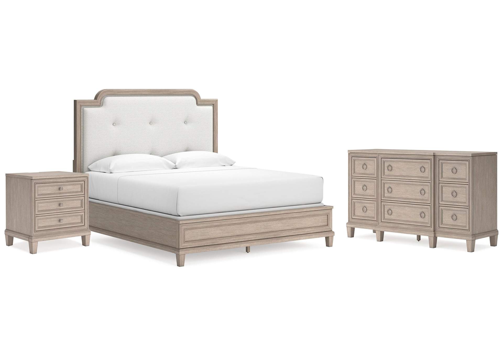 Jorlaina King Upholstered Panel Bed with Dresser and Nightstand image 1