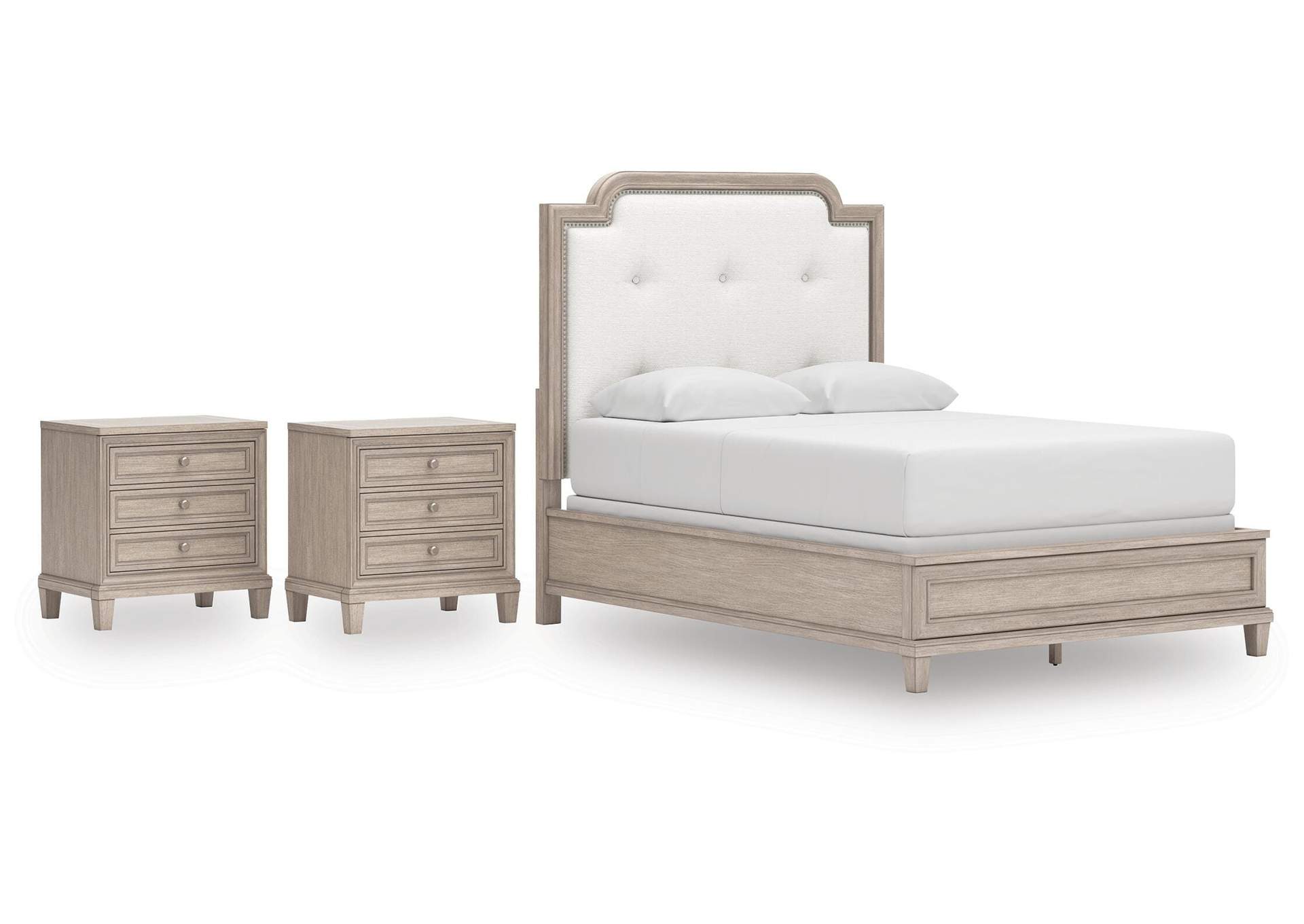 Jorlaina Queen Upholstered Panel Bed and 2 Nightstands image 1