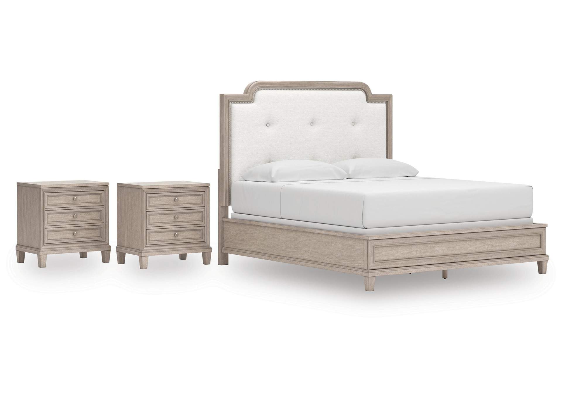 Jorlaina King Upholstered Panel Bed and 2 Nightstands image 1