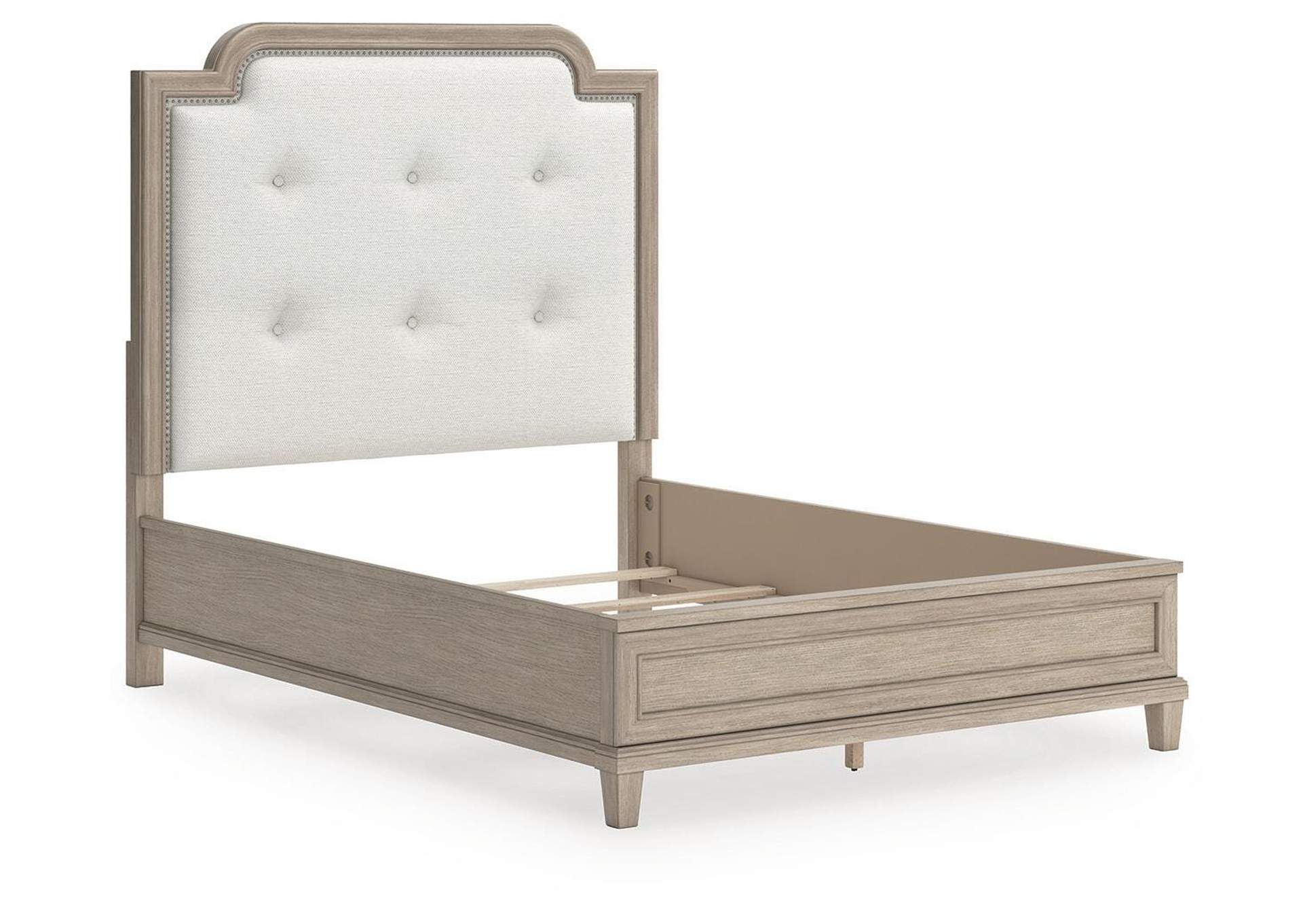 Jorlaina Queen Upholstered Panel Bed with Mirrored Dresser and Nightstand image 16