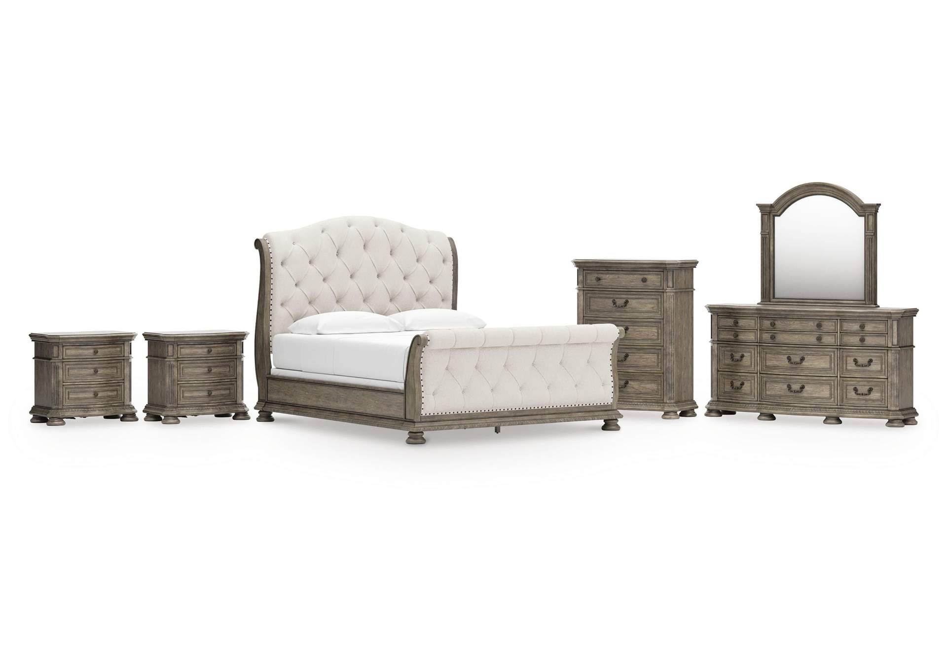 Ardenfield California King Upholstered Sleigh Bed, Dresser, Mirror, Chest and 2 Nightstands image 1