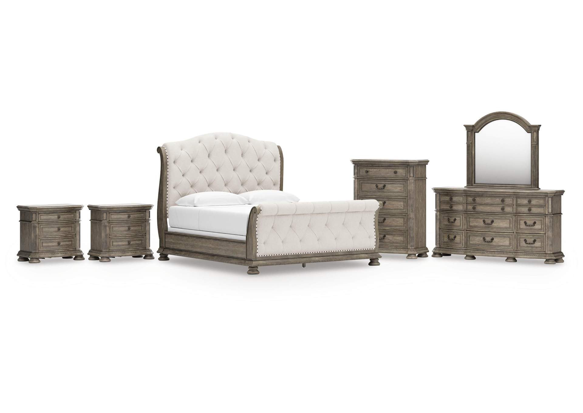 Ardenfield King Upholstered Sleigh Bed, Dresser, Mirror, Chest and 2 Nightstands image 1