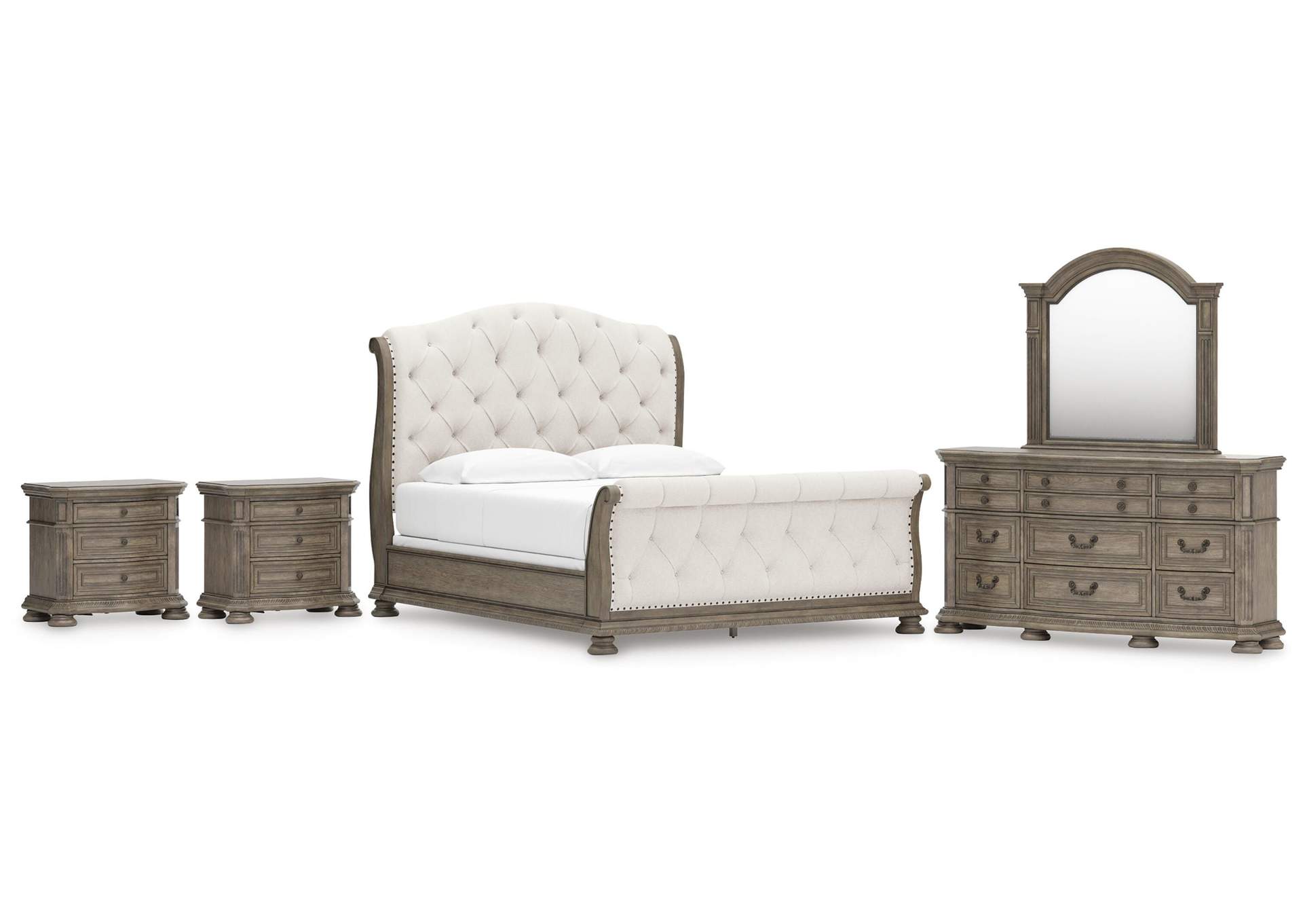 Ardenfield California King Upholstered Sleigh Bed, Dresser, Mirror and 2 Nightstands image 1