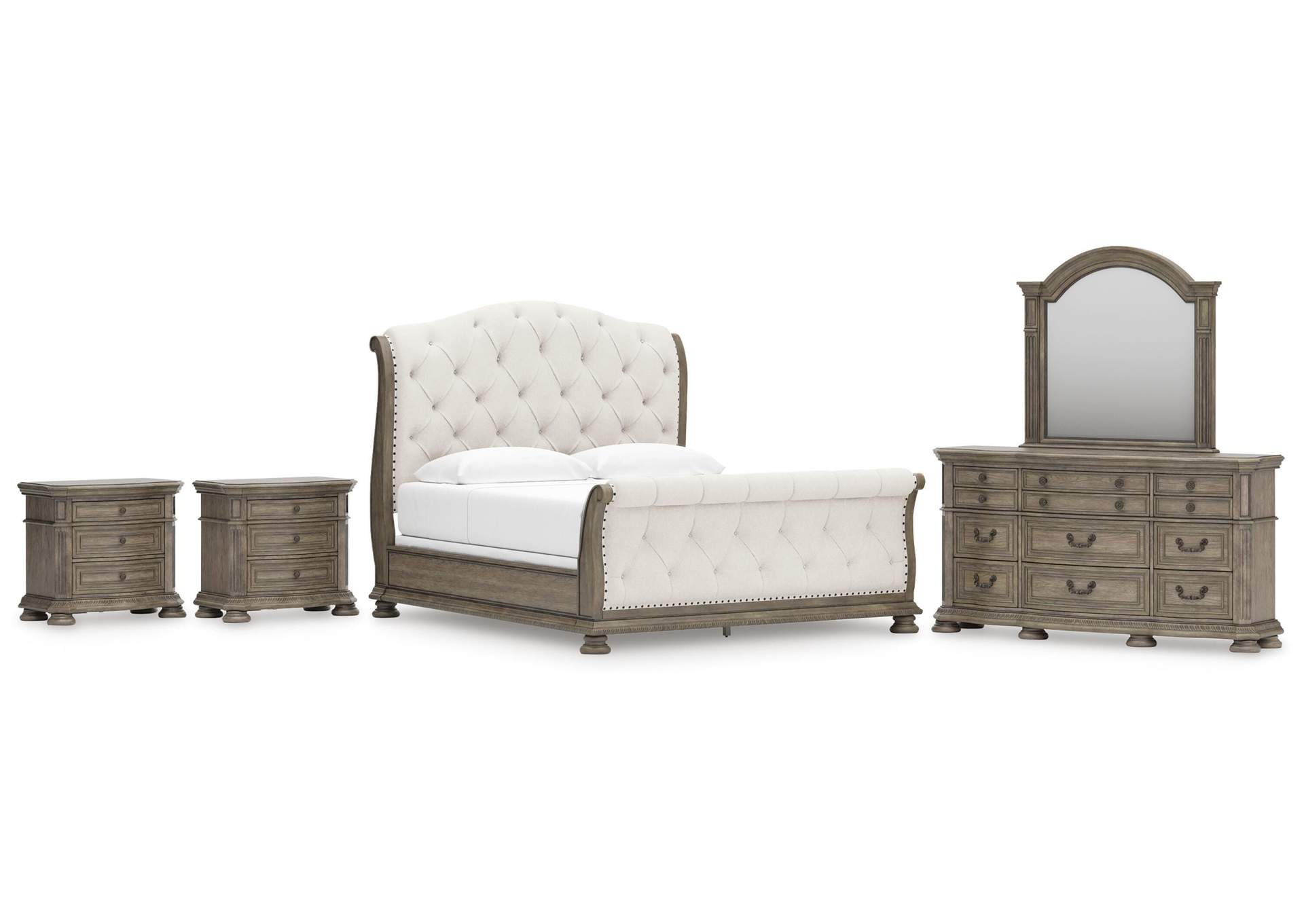Ardenfield King Upholstered Sleigh Bed, Dresser, Mirror and 2 Nightstands image 1