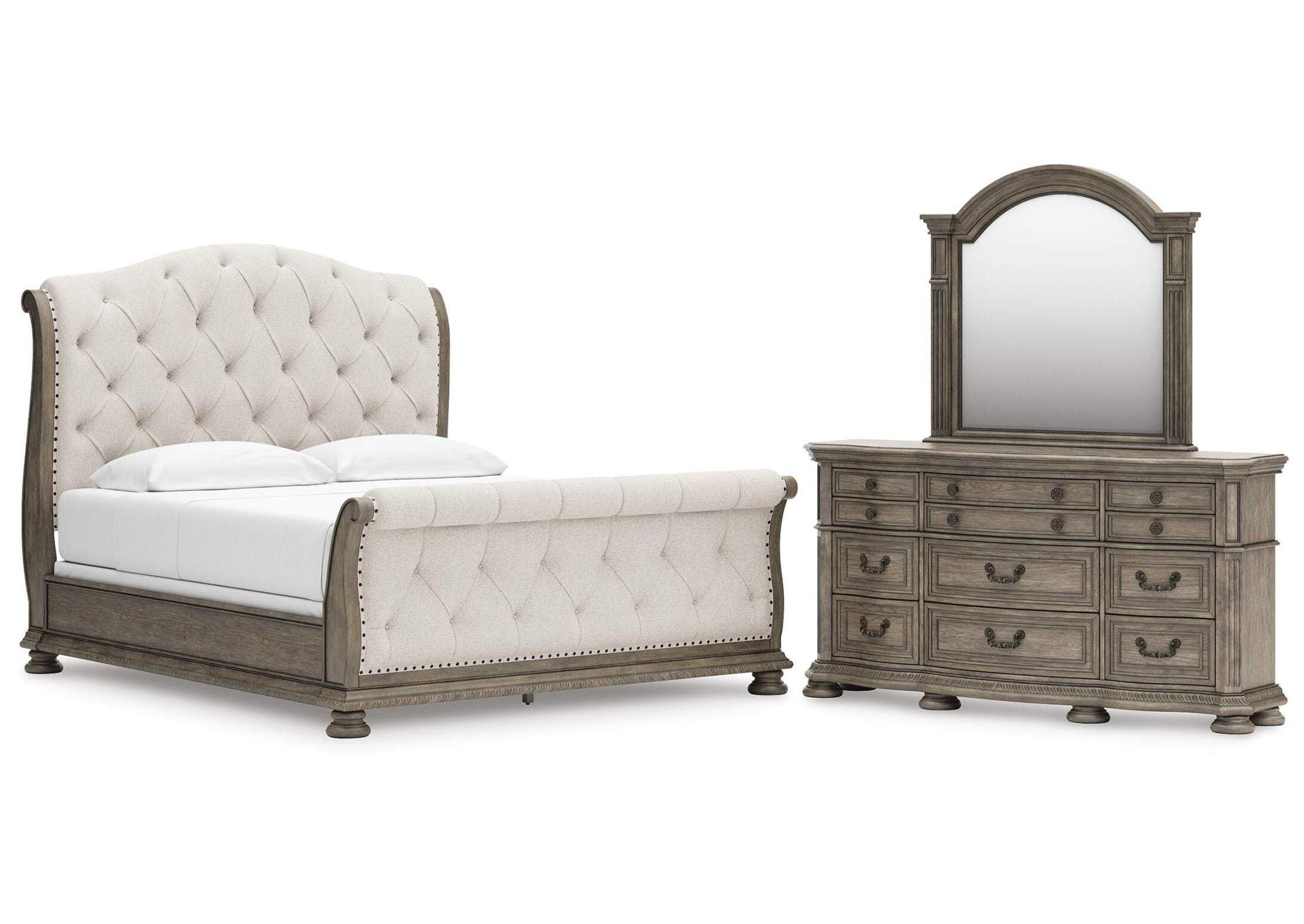 Ardenfield California King Upholstered Sleigh Bed and Dresser image 1