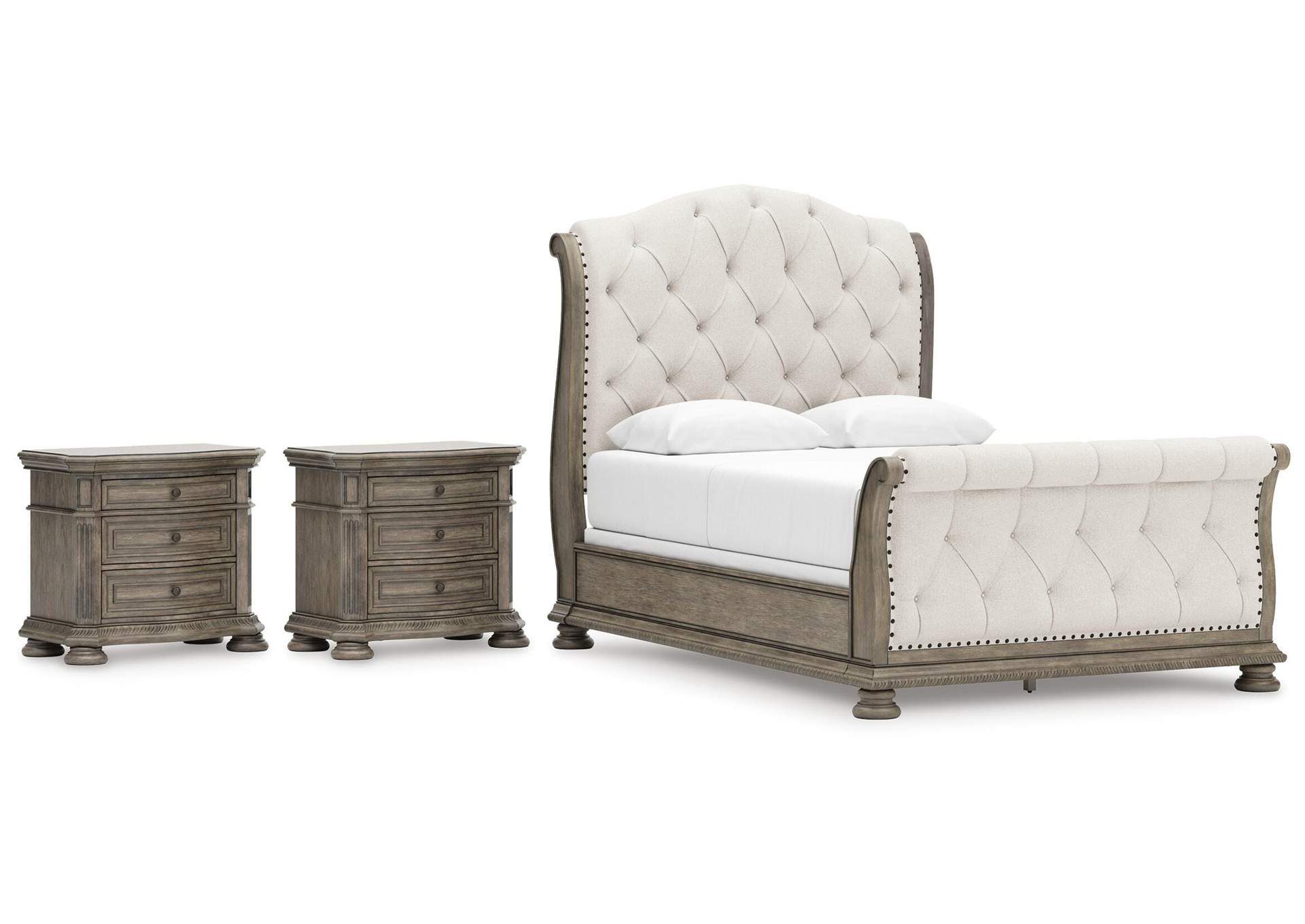 Ardenfield Queen Upholstered Sleigh Bed and 2 Nightstands image 1