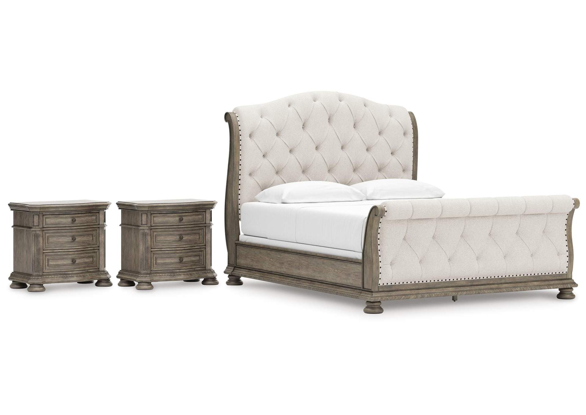 Ardenfield California King Upholstered Sleigh Bed and 2 Nightstands image 1