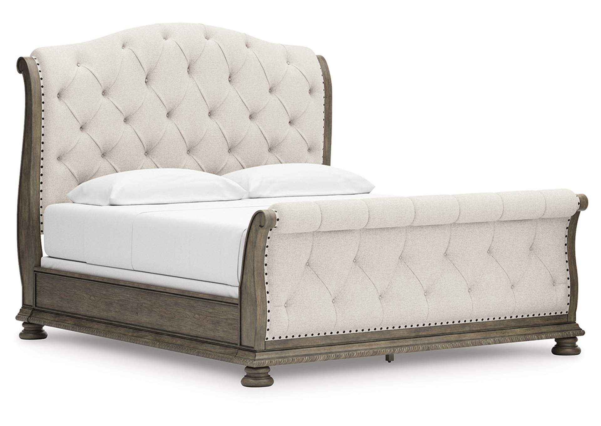 Ardenfield California King Upholstered Sleigh Bed with Mirrored Dresser and Chest image 9