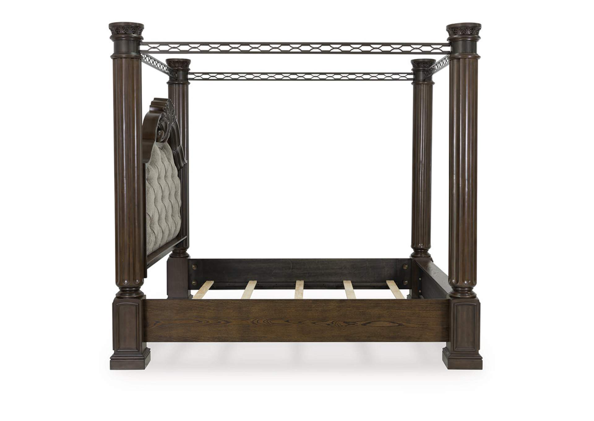 Maylee King Canopy Bed with Mirrored Dresser, Chest and Nightstand image 9