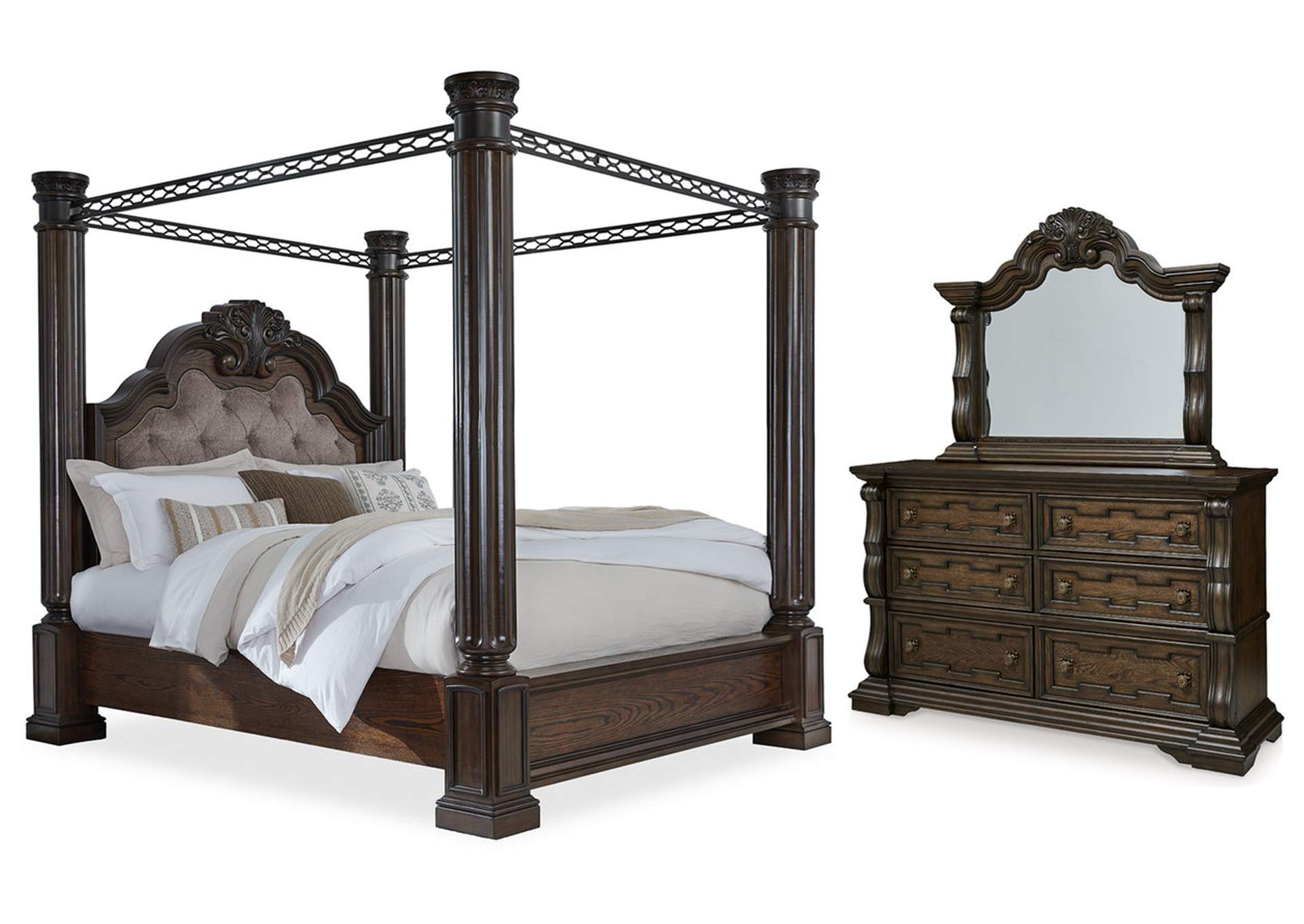 Maylee California King Canopy Bed, Dresser and Mirror image 1