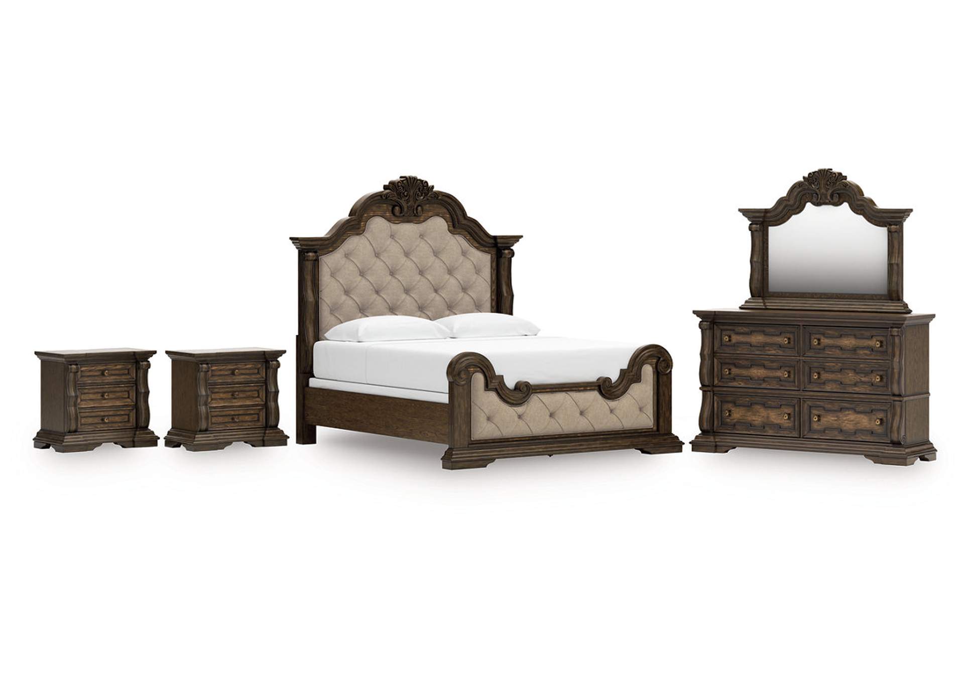 Maylee King Upholstered Bed, Dresser, Mirror and 2 Nightstands image 1