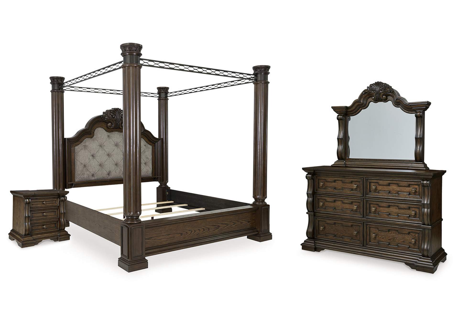 Maylee King Canopy Bed with Mirrored Dresser and Nightstand image 1