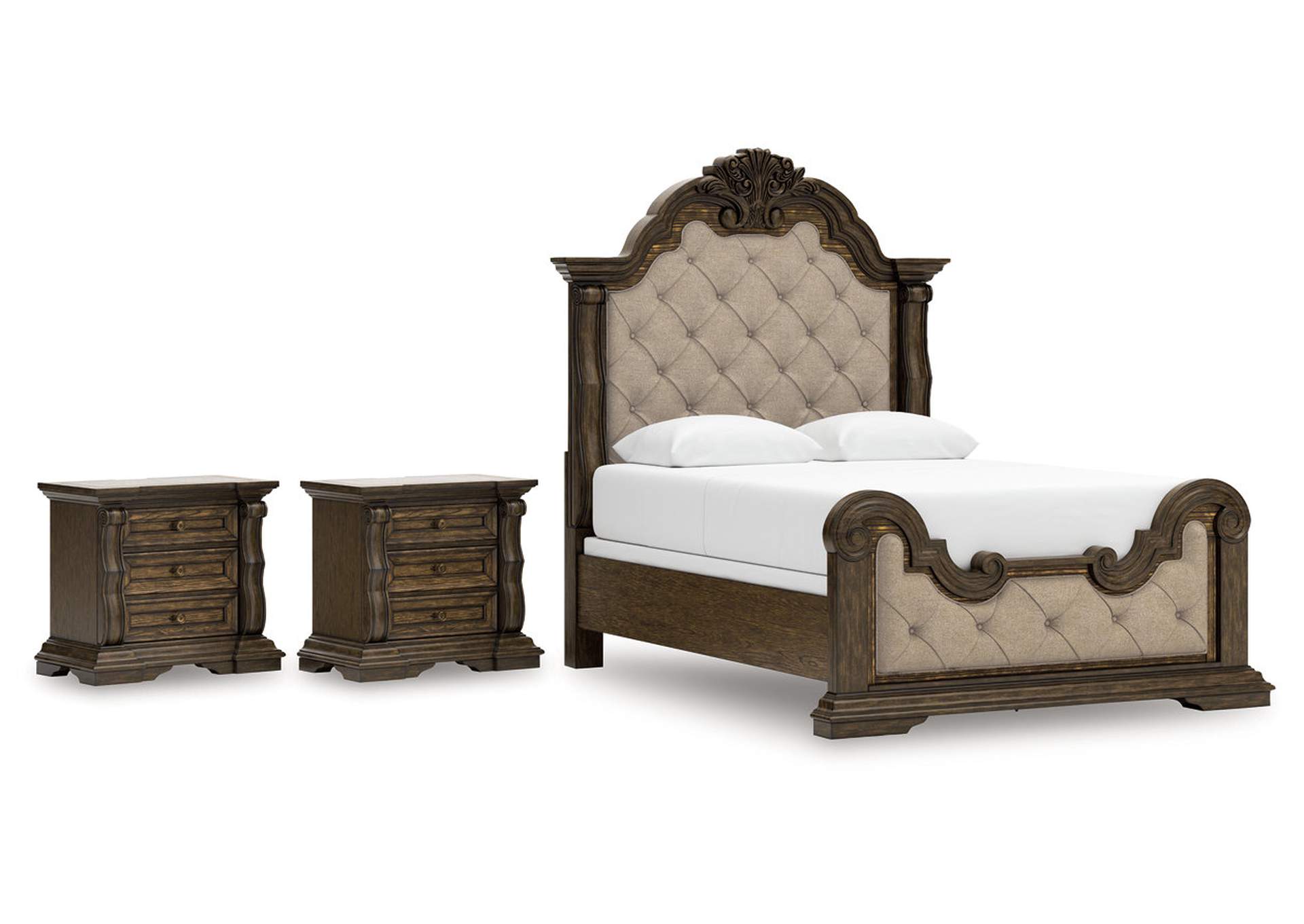 Maylee Queen Upholstered Bed and 2 Nightstands image 1