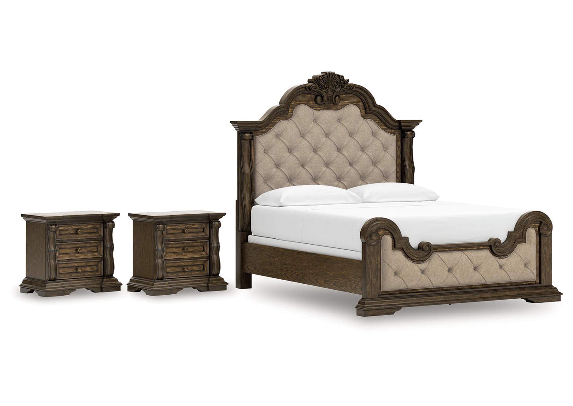 Maylee California King Upholstered Bed and 2 Nightstands image 1