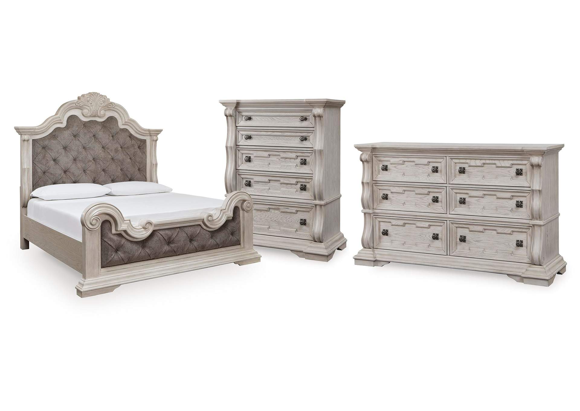 Andonhall California King Upholstered Panel Bed with Dresser and Chest image 1