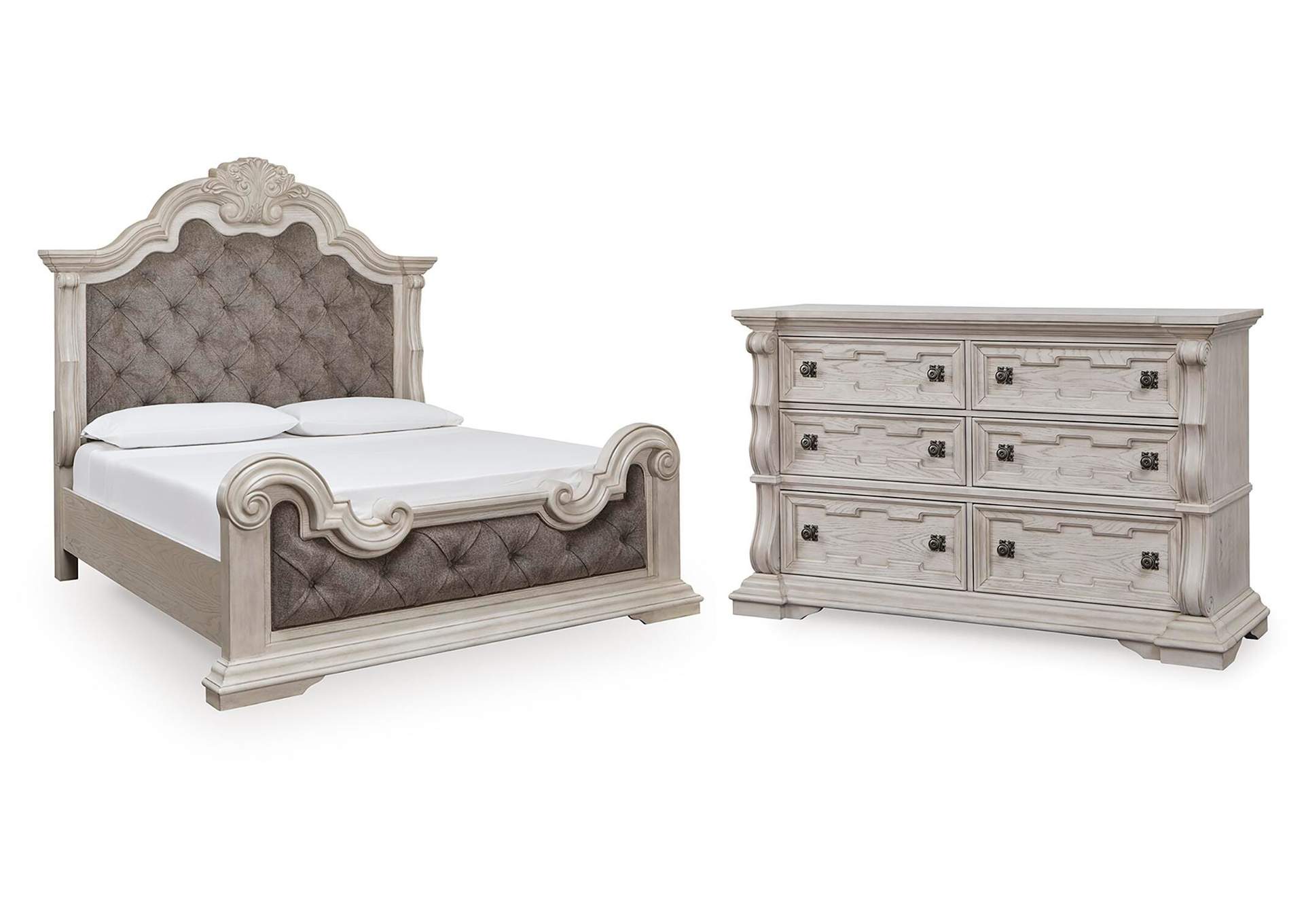 Andonhall California King Upholstered Panel Bed with Dresser image 1