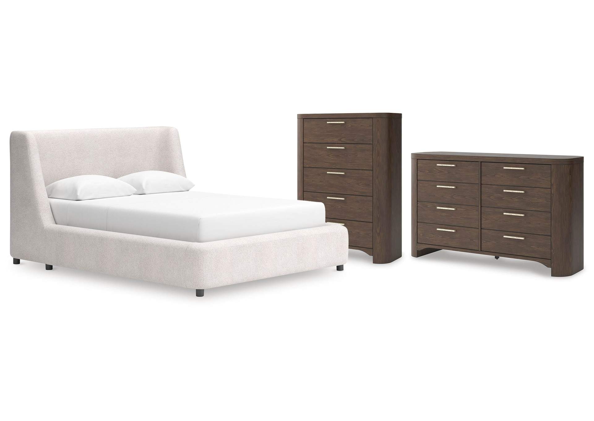 Neo Queen Upholstered Platform Bed, Dresser and Chest image 1