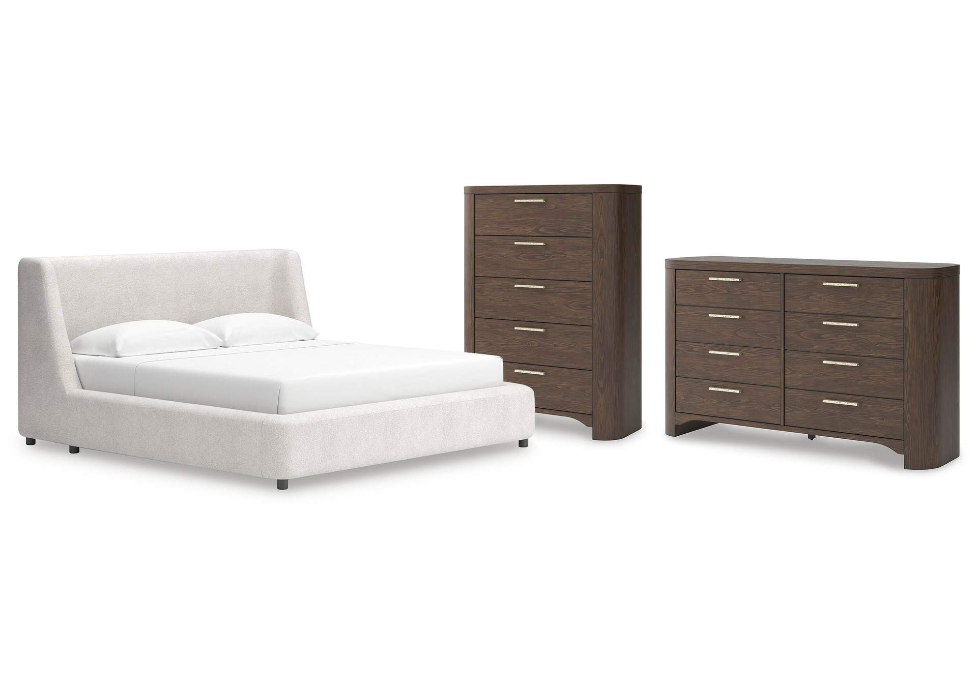Neo King Upholstered Platform Bed, Dresser and Chest image 1