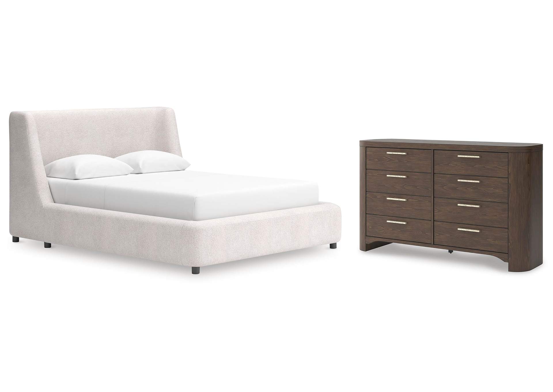 Neo Queen Upholstered Platform Bed and Dresser image 1