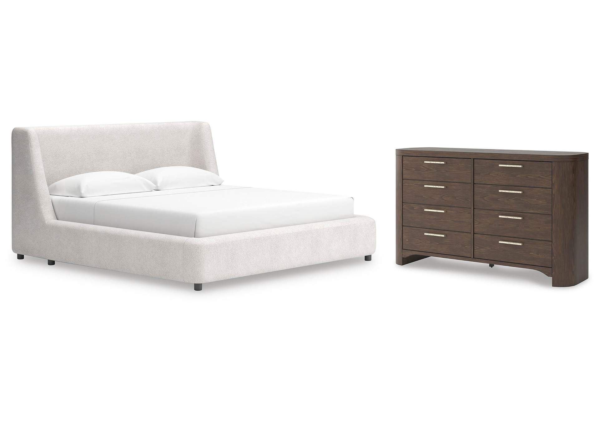 Neo King Upholstered Platform Bed and Dresser image 1