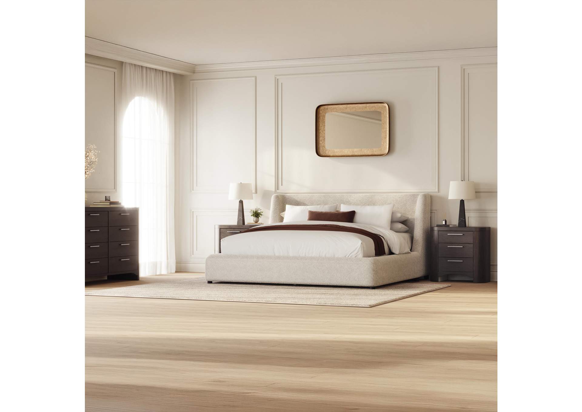 Neo California King Upholstered Platform Bed, Dresser and Nightstand image 8