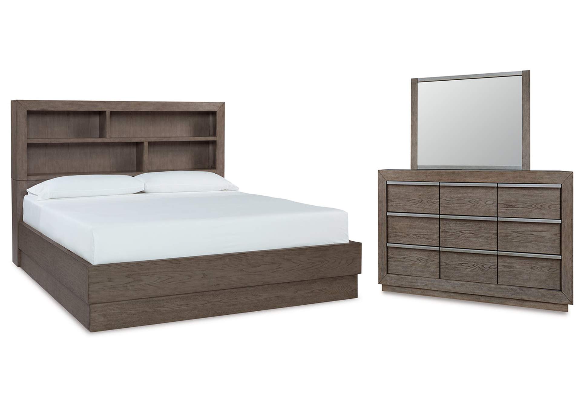 Anibecca King Bookcase Bed with Mirrored Dresser