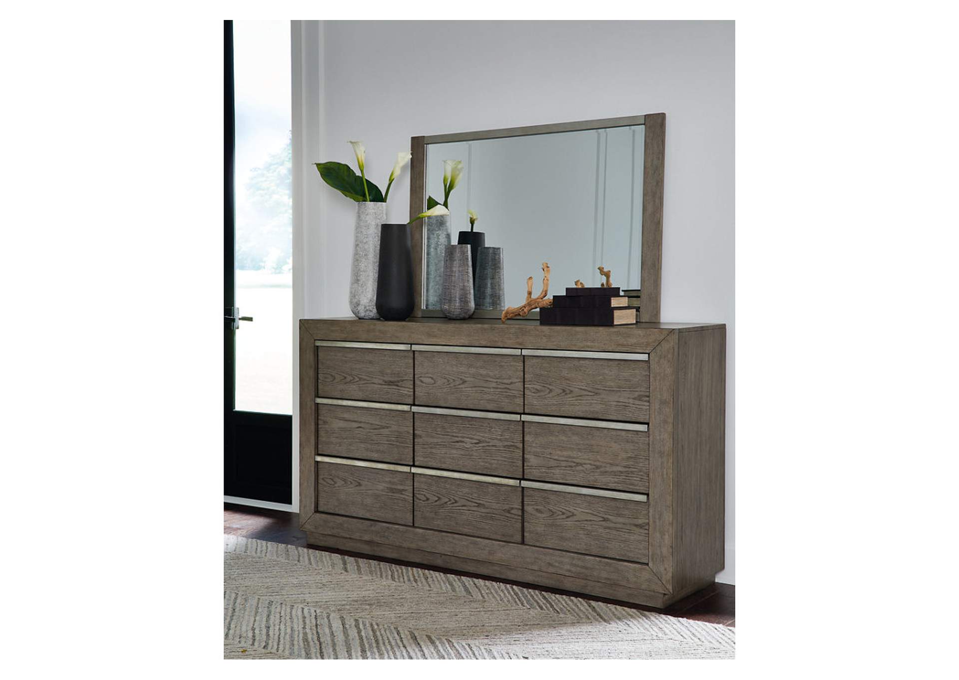 Anibecca California King Bookcase Bed with Mirrored Dresser and 2 Nightstands