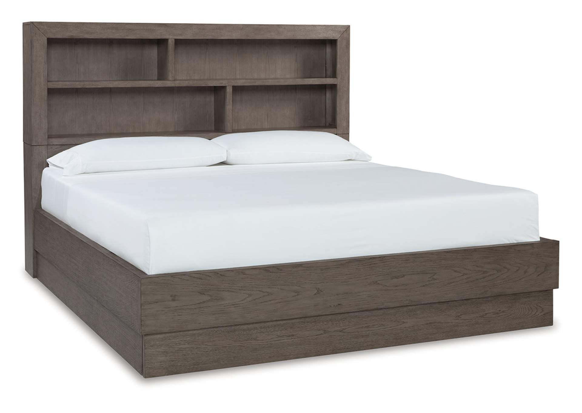 Anibecca California King Bookcase Bed with Mirrored Dresser and 2 Nightstands