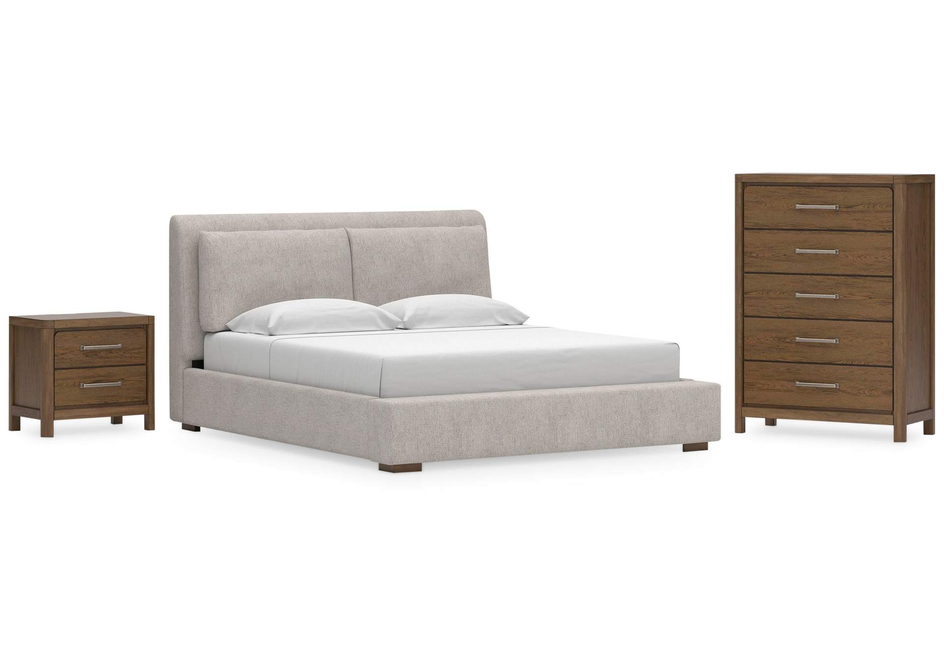 Cabalynn California King Upholstered Bed with Chest and Nightstand image 1