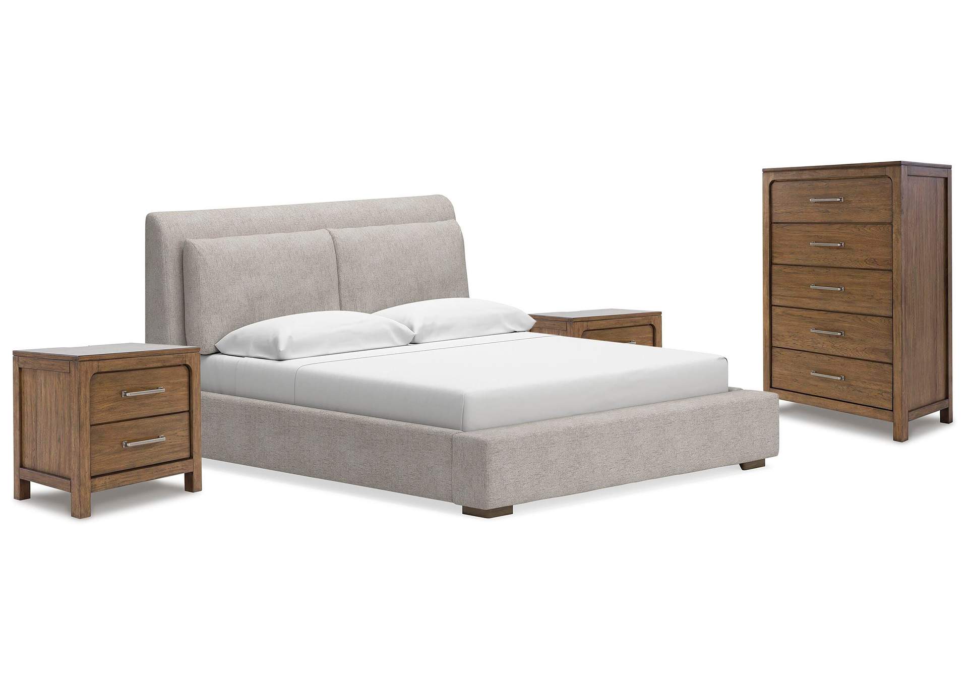 Cabalynn California King Upholstered Bed with Chest and 2 Nightstands image 1
