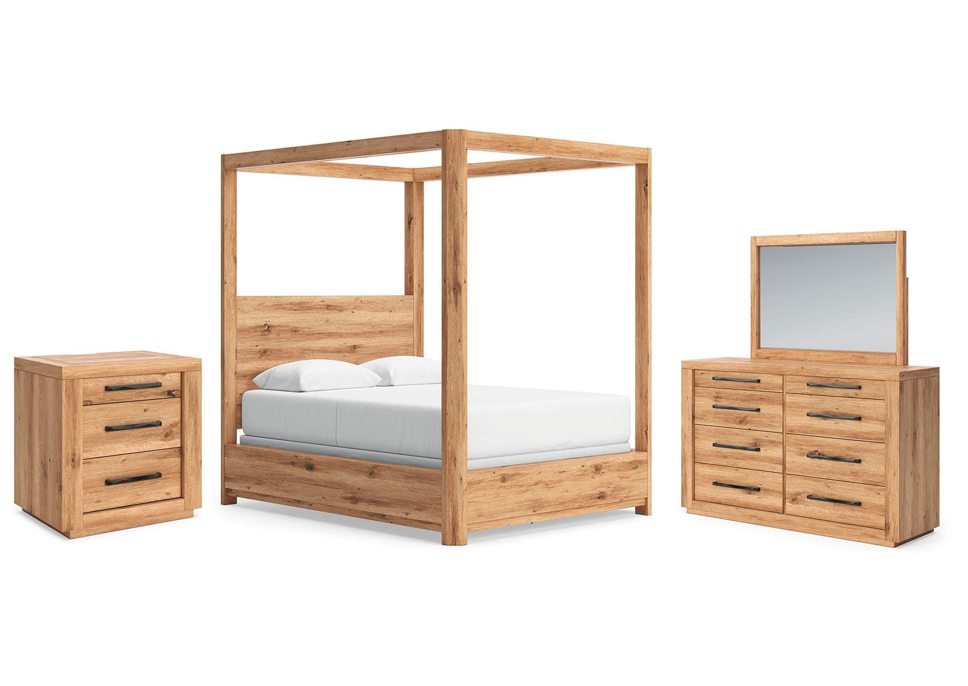 Bracken Queen Canopy Bed, Dresser, Mirror and Nightstand image 1