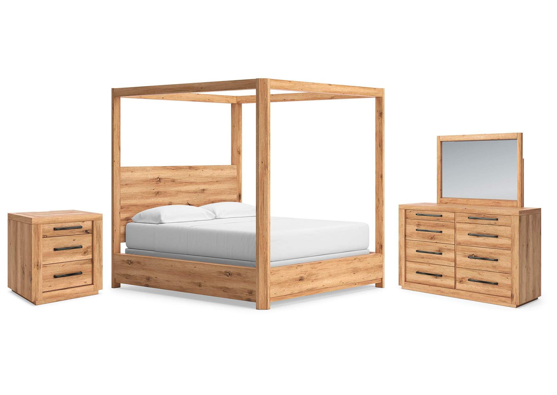 Bracken California King Canopy Bed, Dresser, Mirror and Nightstand image 1