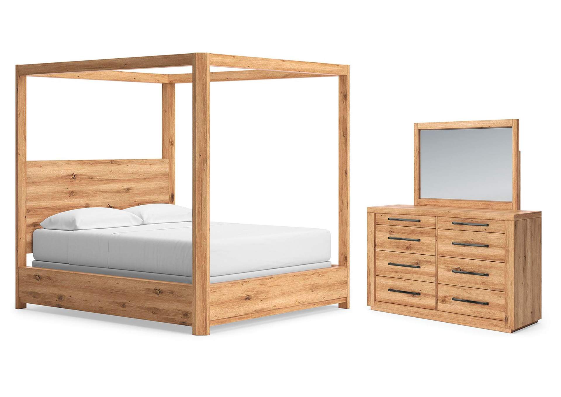 Bracken California King Canopy Bed, Dresser and Mirror