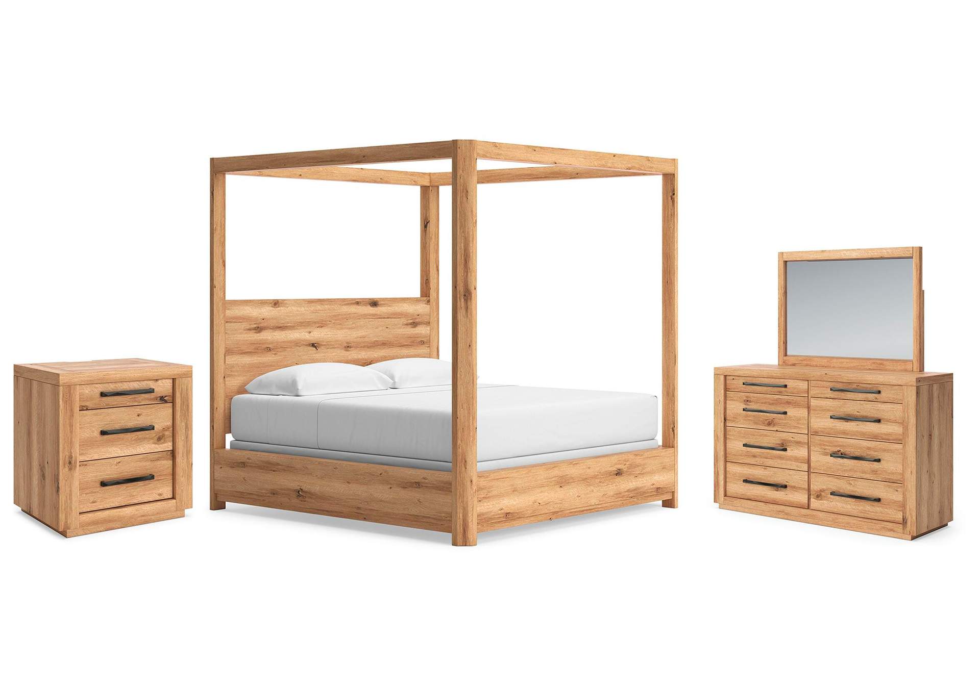 Bracken King Canopy Bed, Dresser, Mirror and Nightstand image 1