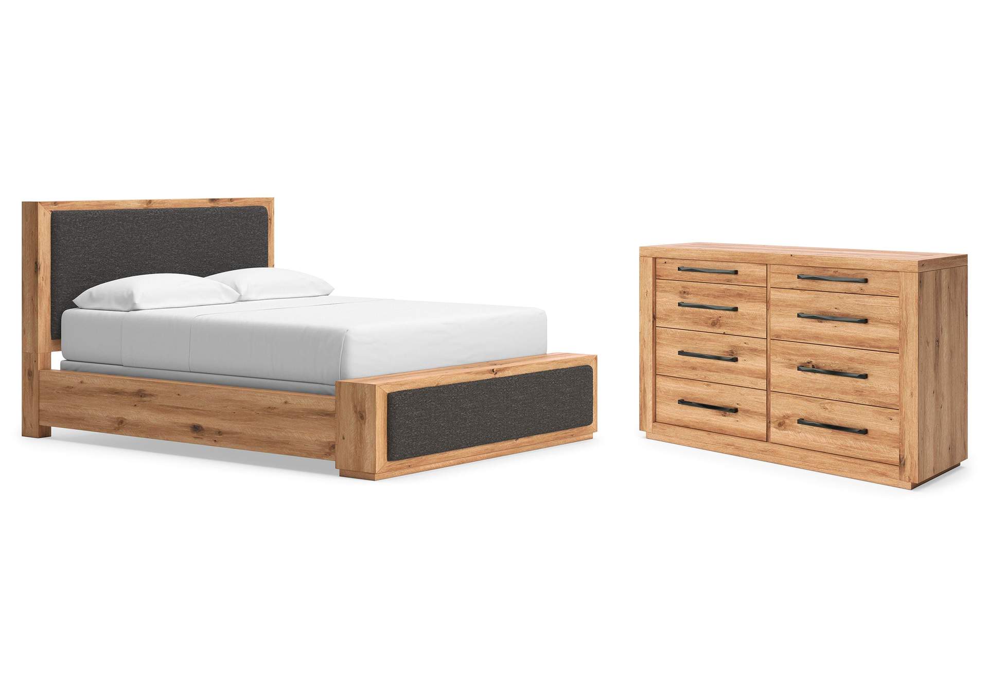 Bracken California King Upholstered Panel Bed and Dresser image 1