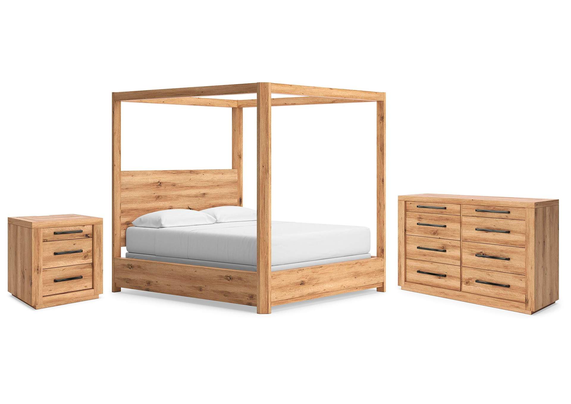 Bracken California King Canopy Bed, Dresser and Nightstand image 1