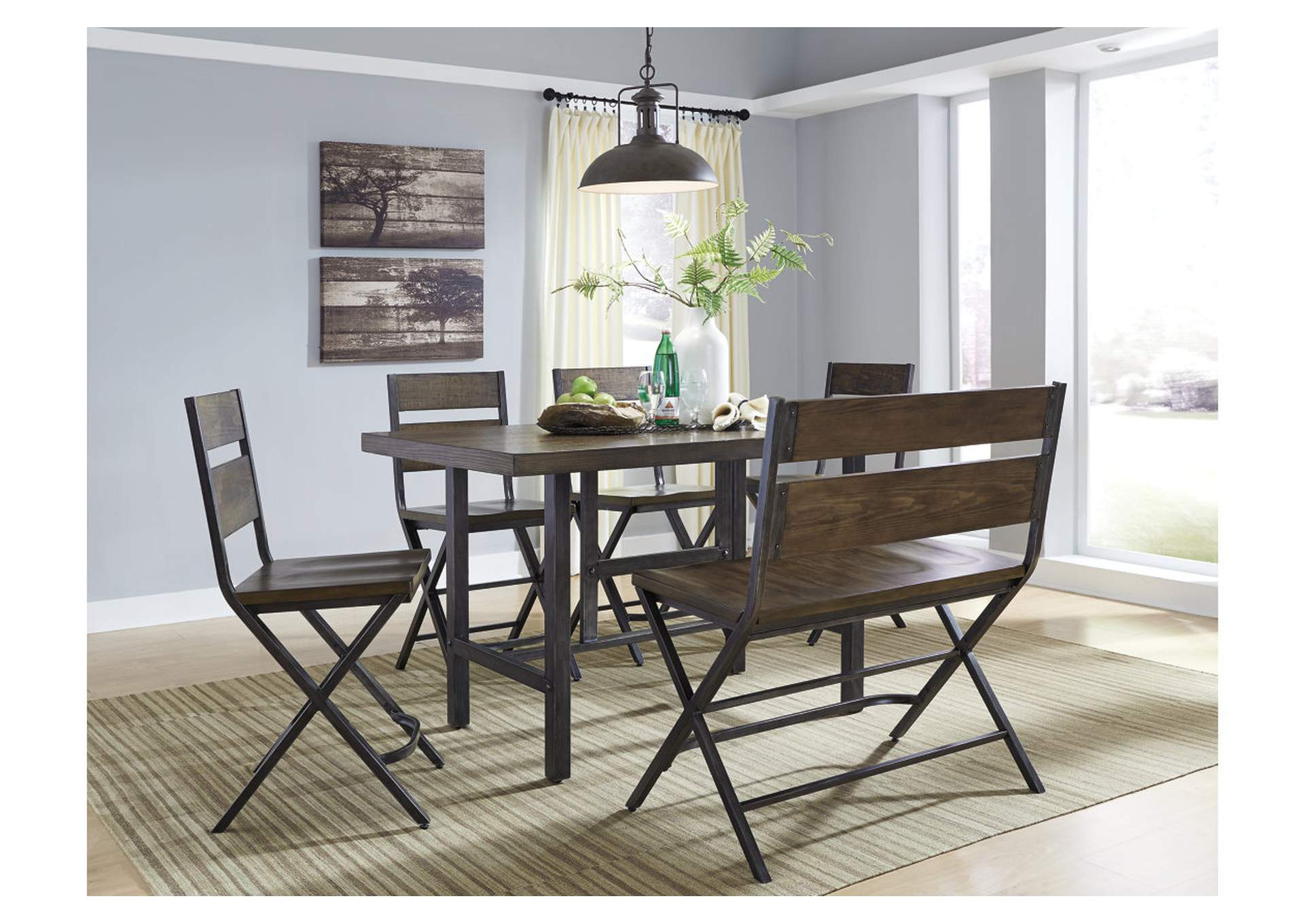 Kavara Counter Height Dining Table and 4 Barstools and Bench