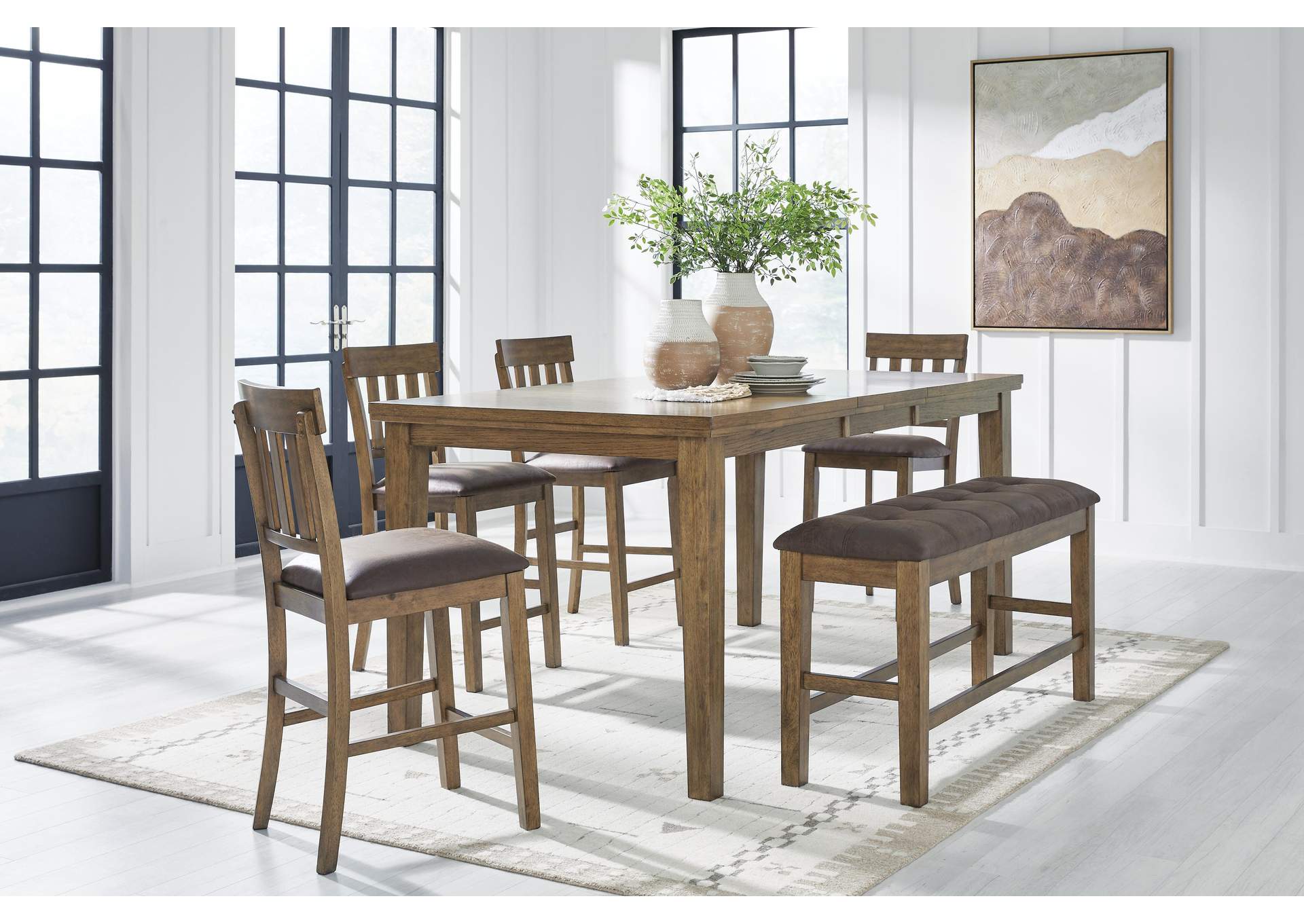 Urbinforte Counter Height Extension Dining Table, 4 Barstools and Bench image 2