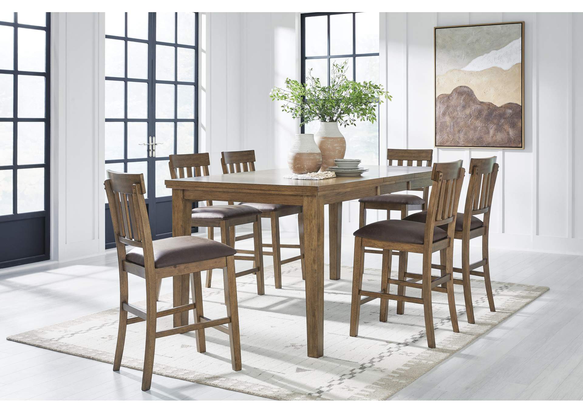 Urbinforte Counter Height Extension Dining Table and 6 Barstools image 2