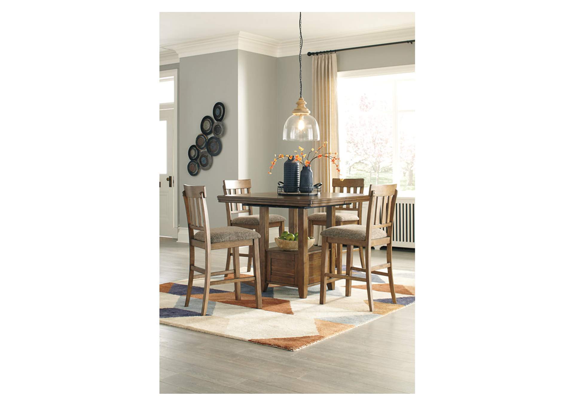 Flaybern Counter Height Dining Table and 4 Barstools