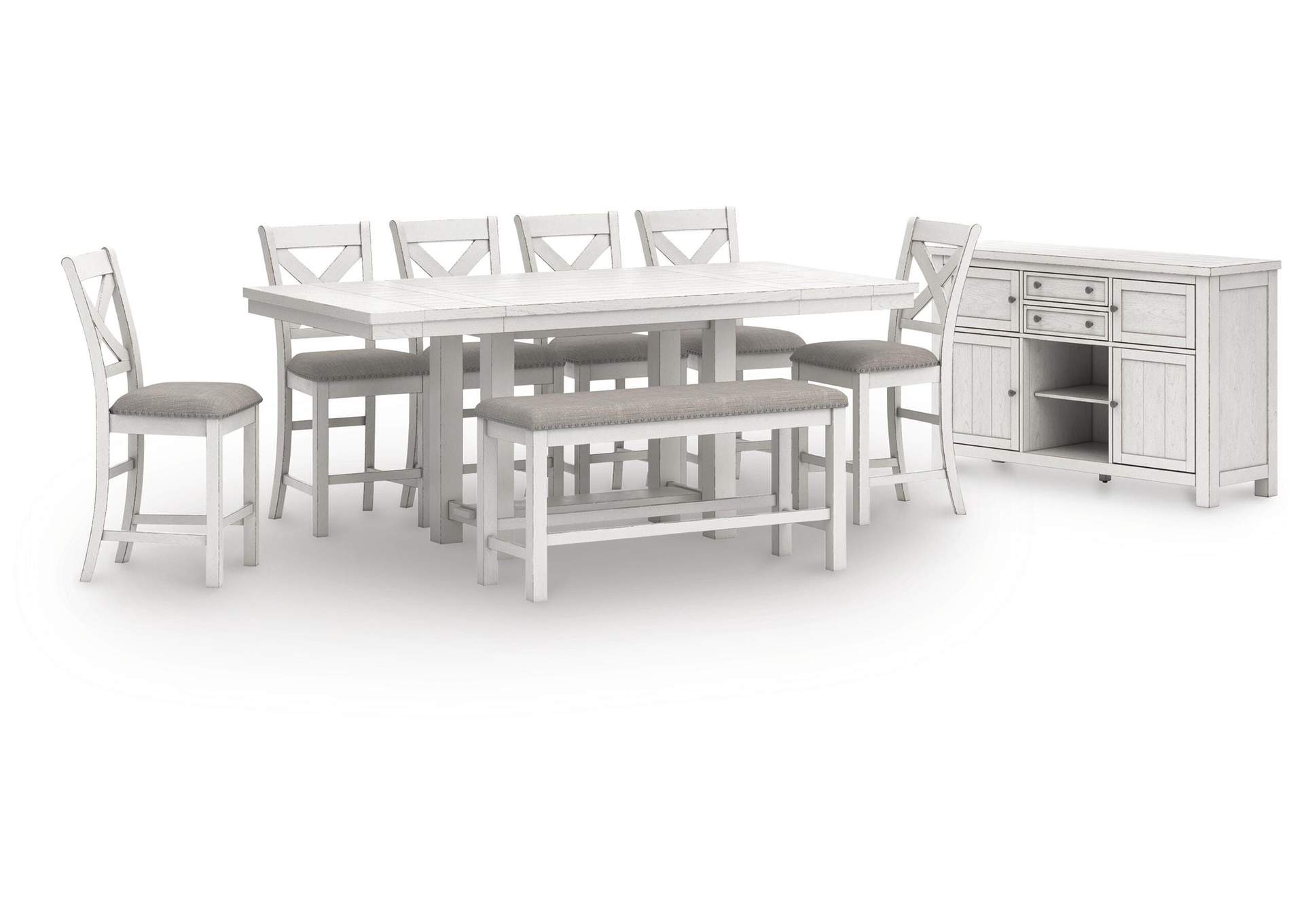 Robbinsdale Counter Height Extendable Dining Table and 6 Barstools and Bench with Storage image 1