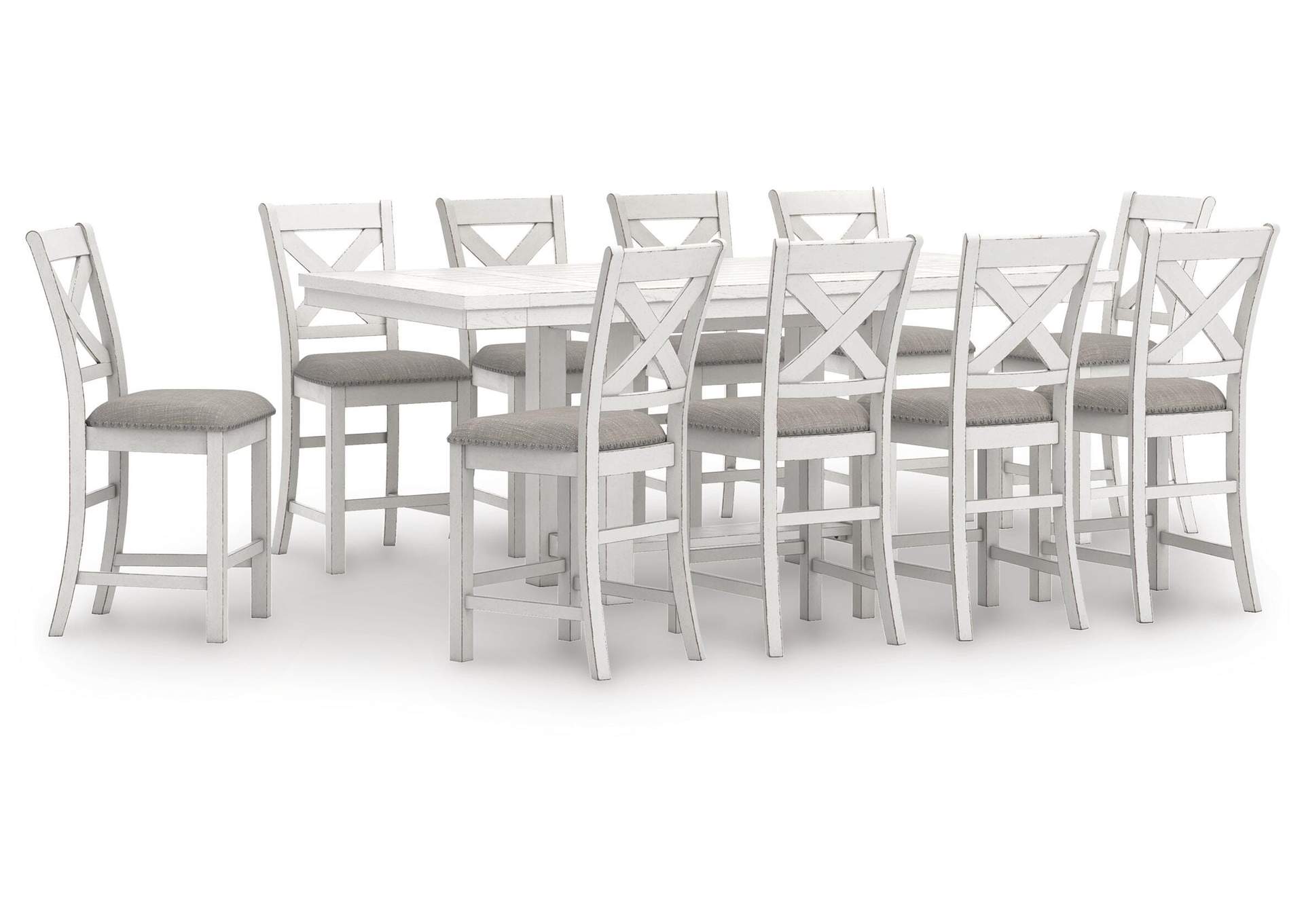 Robbinsdale Counter Height Extendable Dining Table and 10 Barstools image 1