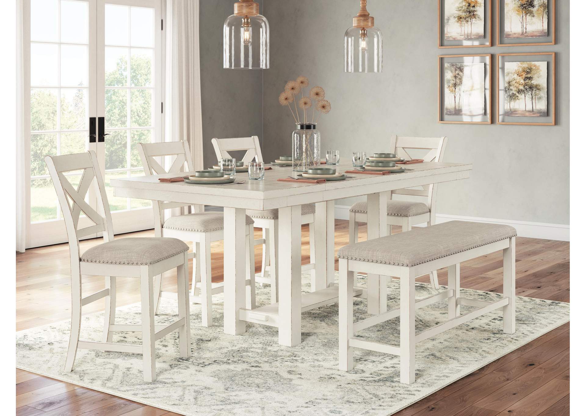 Robbinsdale Counter Height Dining Table, 4 Barstools and Bench image 7