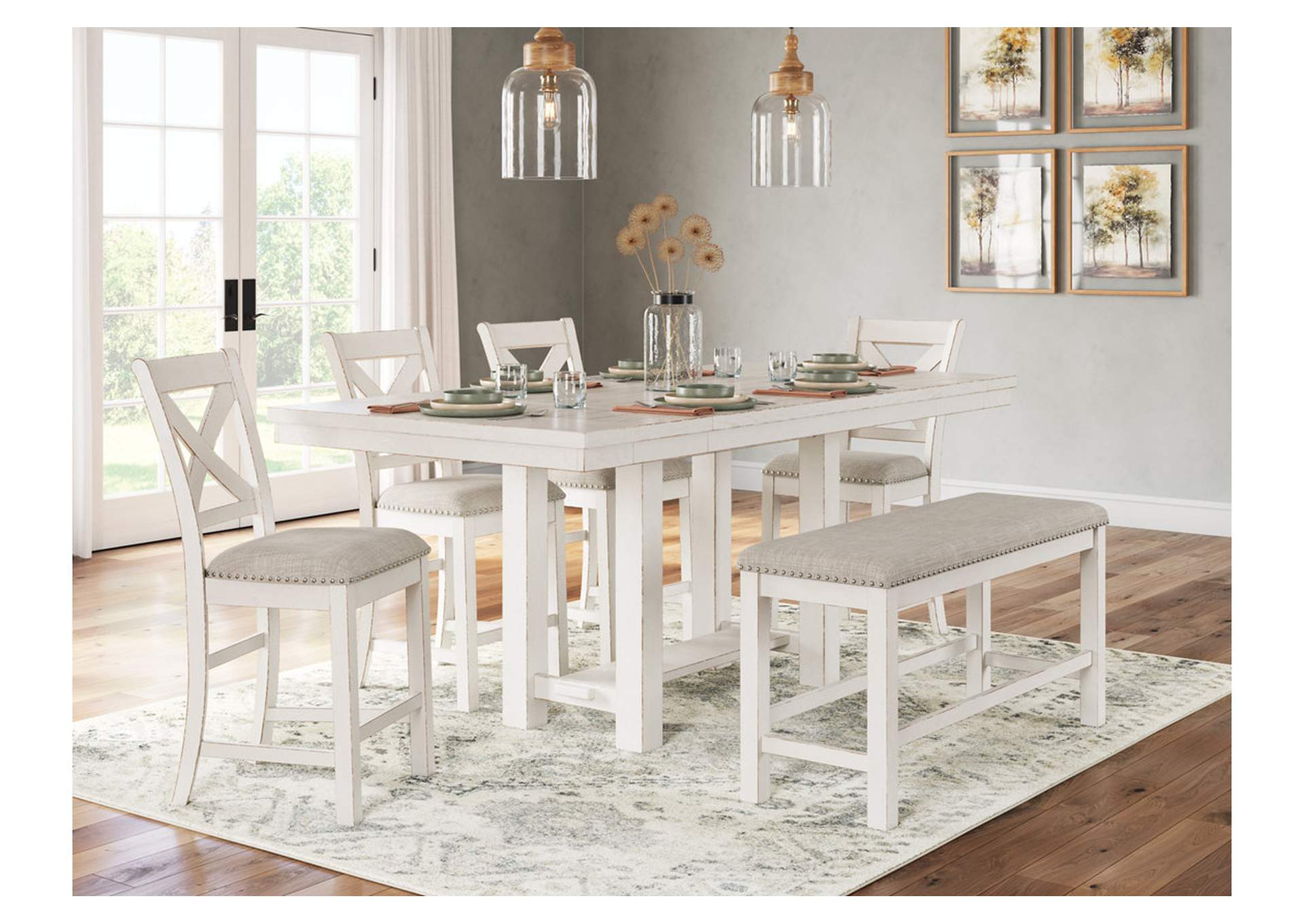Robbinsdale Counter Height Dining Table, 4 Barstools and Bench image 2