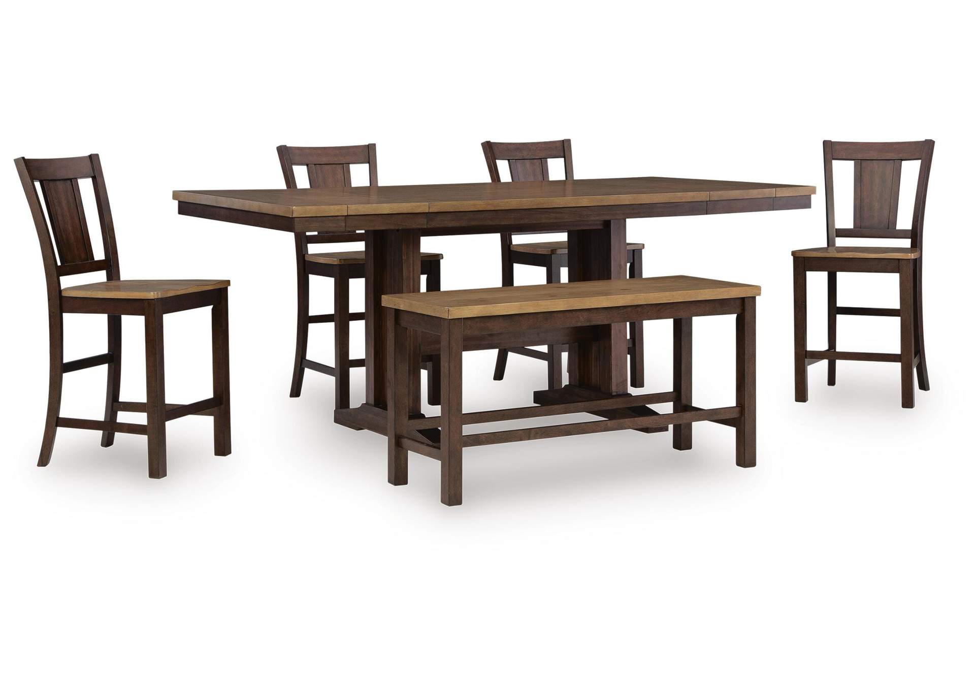 Rylandeen Counter Height Extension Dining Table 4 Barstools and Bench image 1