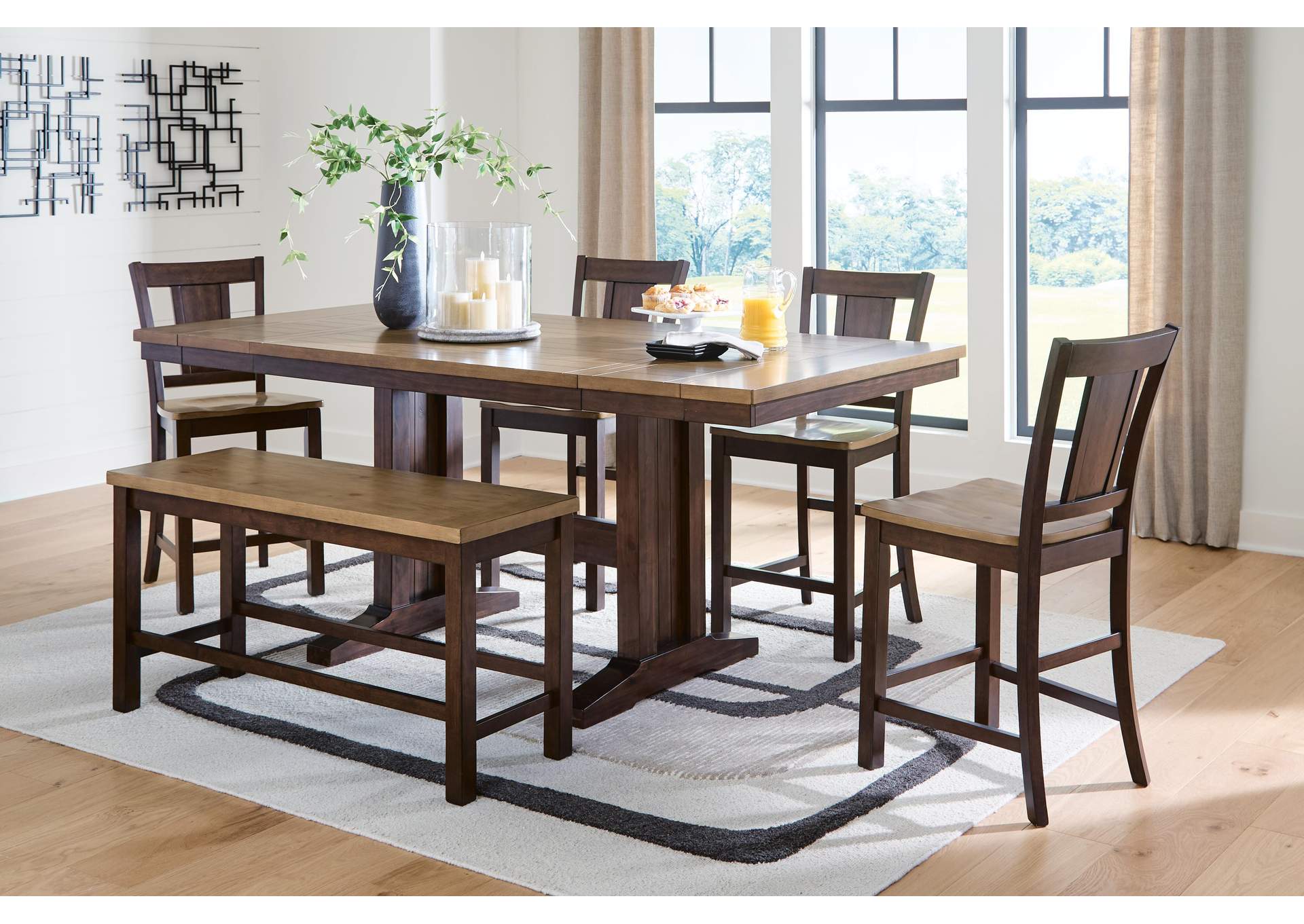 Rylandeen Counter Height Extension Dining Table 4 Barstools and Bench image 2