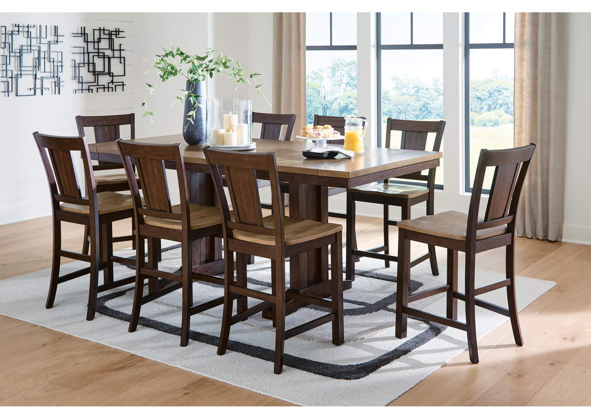 Rylandeen Counter Height Extension Dining Table and 8 Barstools image 2